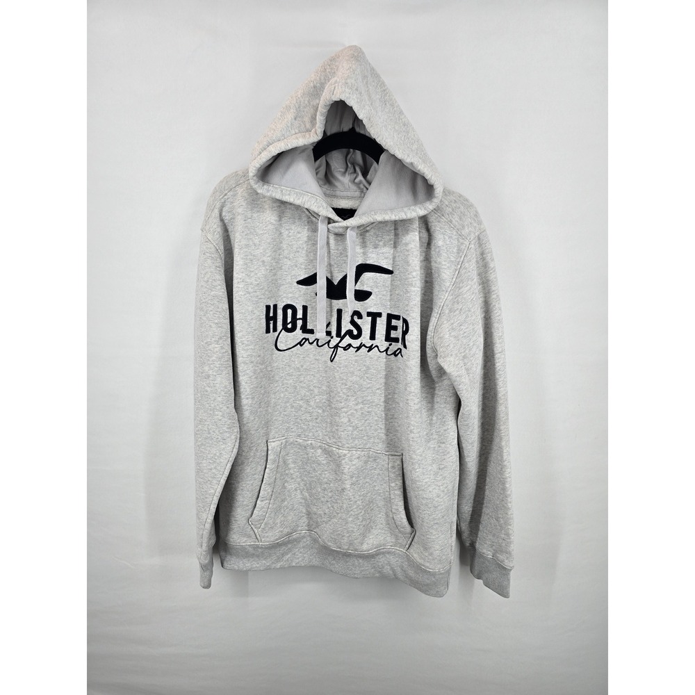 Hollister‎ California Mens Heather Gray Graphic Logo Pullover Hoodie Large L